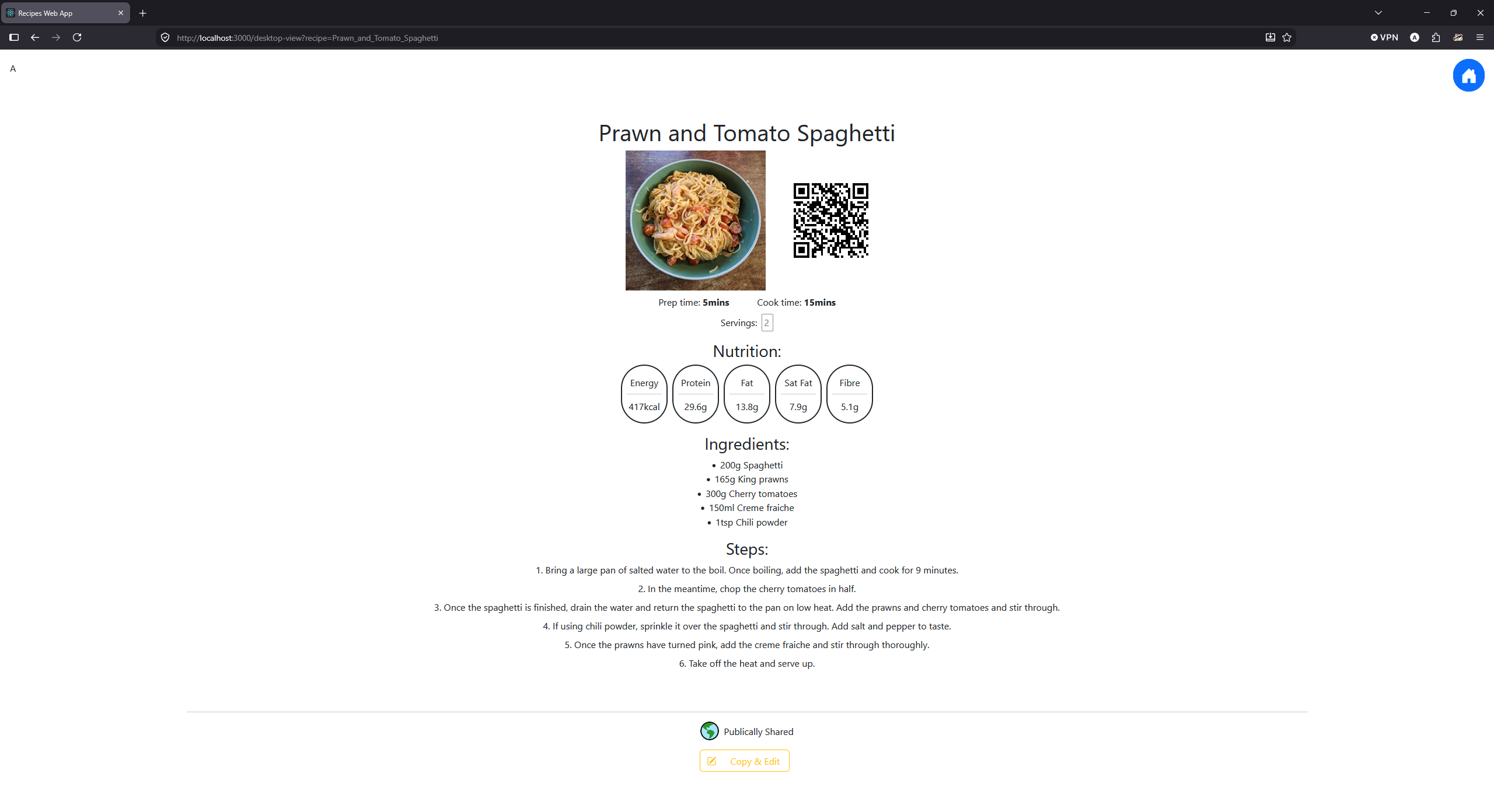 Enplace app screenshot — recipe view